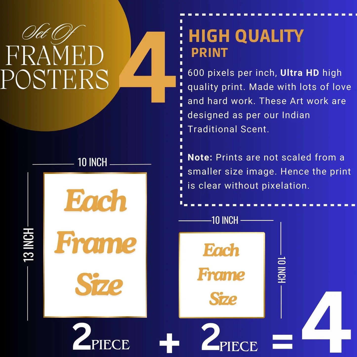 Premium Set of 4 Golden Framed Wall Paintings