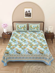 100% Pure Cotton Traditional Printed Bedsheet for Double Bed King Size Bedsheet with 2 Pillow Covers - TN Creations