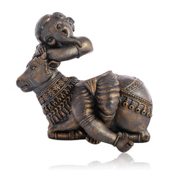 Handcrafted Brass Cow Statue with Ganesha Relief - TN Creations