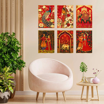 Premium Set of 6 Golden Framed Wall Paintings