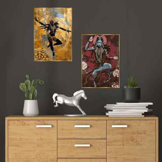 Premium Set of 2 Golden Framed Wall Paintings