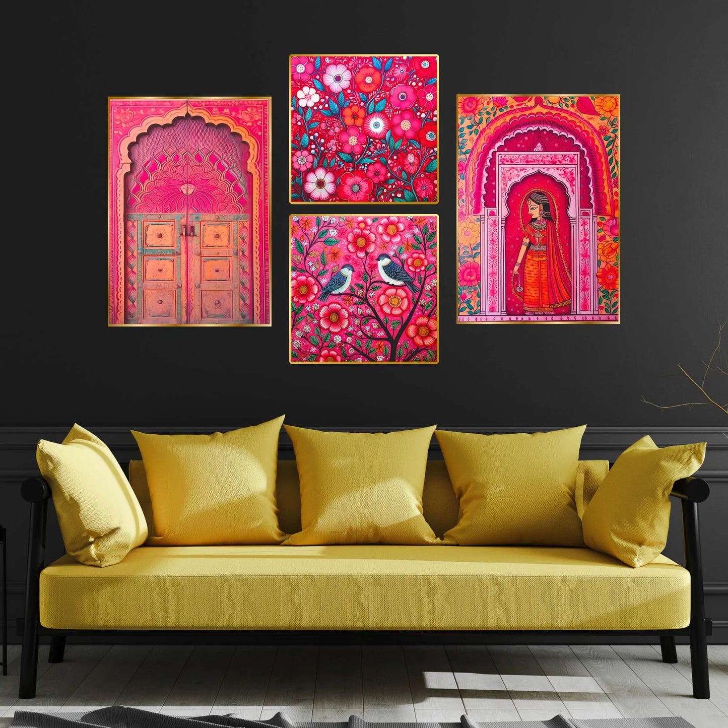Premium Set of 4 Golden Framed Wall Paintings