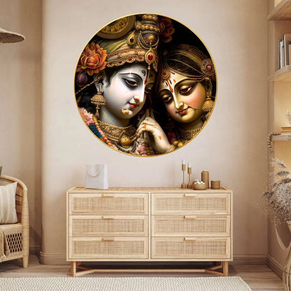 Wall Painting for Wall Decoration with Frame Sparkle Glossy Round Golden Framed Large Painting Office, Living Room, Bedroom, Home Decoration