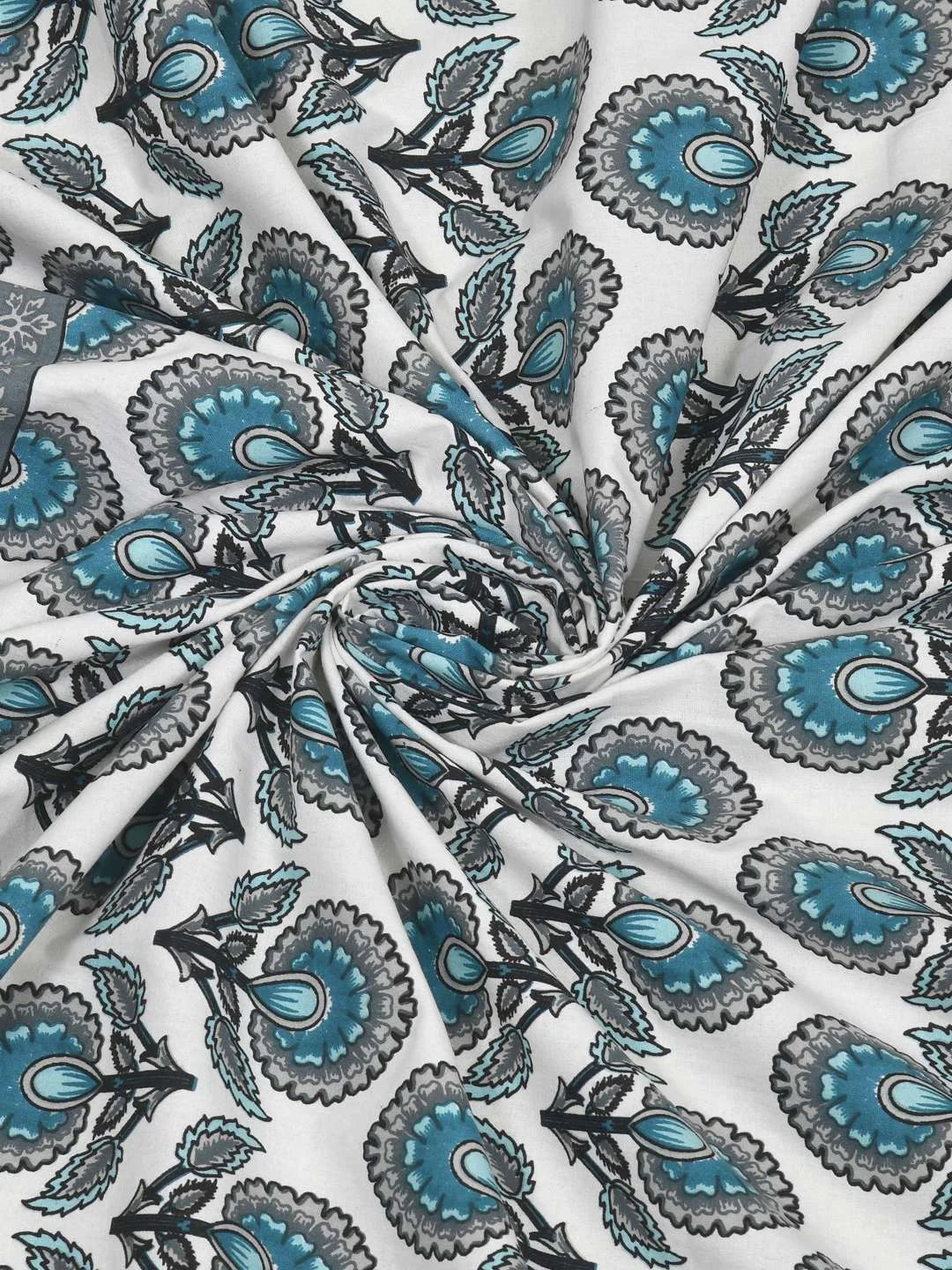 100% Pure Cotton Traditional Printed Bedsheet for Double Bed King Size Bedsheet with 2 Pillow Covers - TN Creations