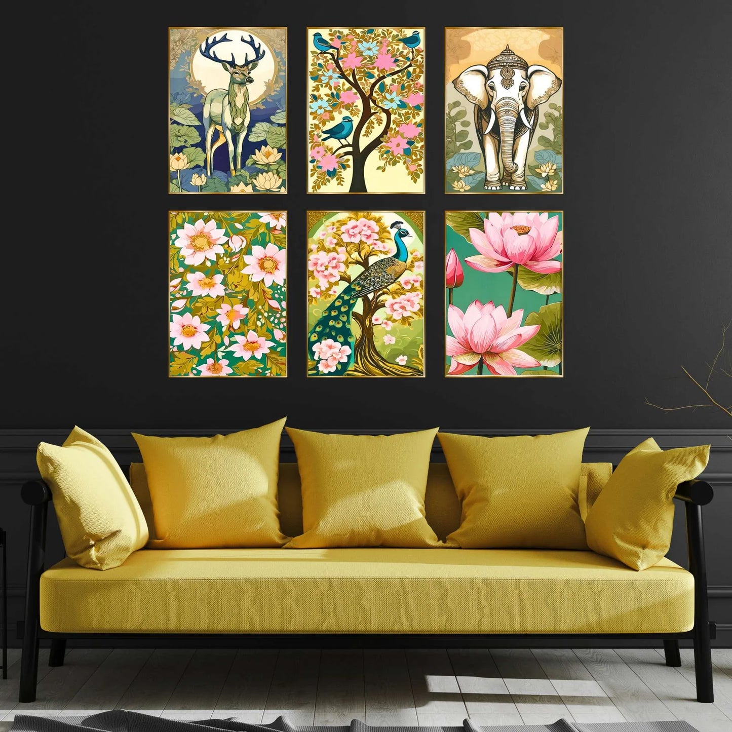Premium Set of 6 Golden Framed Wall Paintings