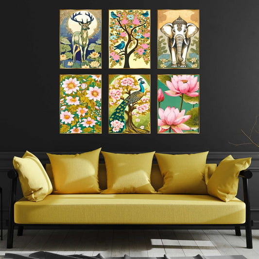 Premium Set of 6 Golden Framed Wall Paintings