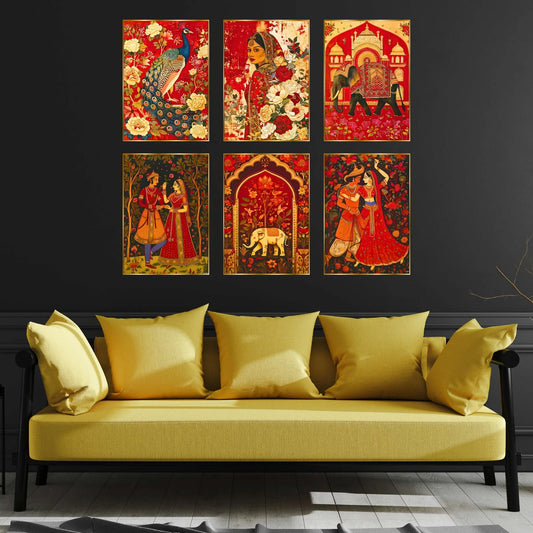 Premium Set of 6 Golden Framed Wall Paintings