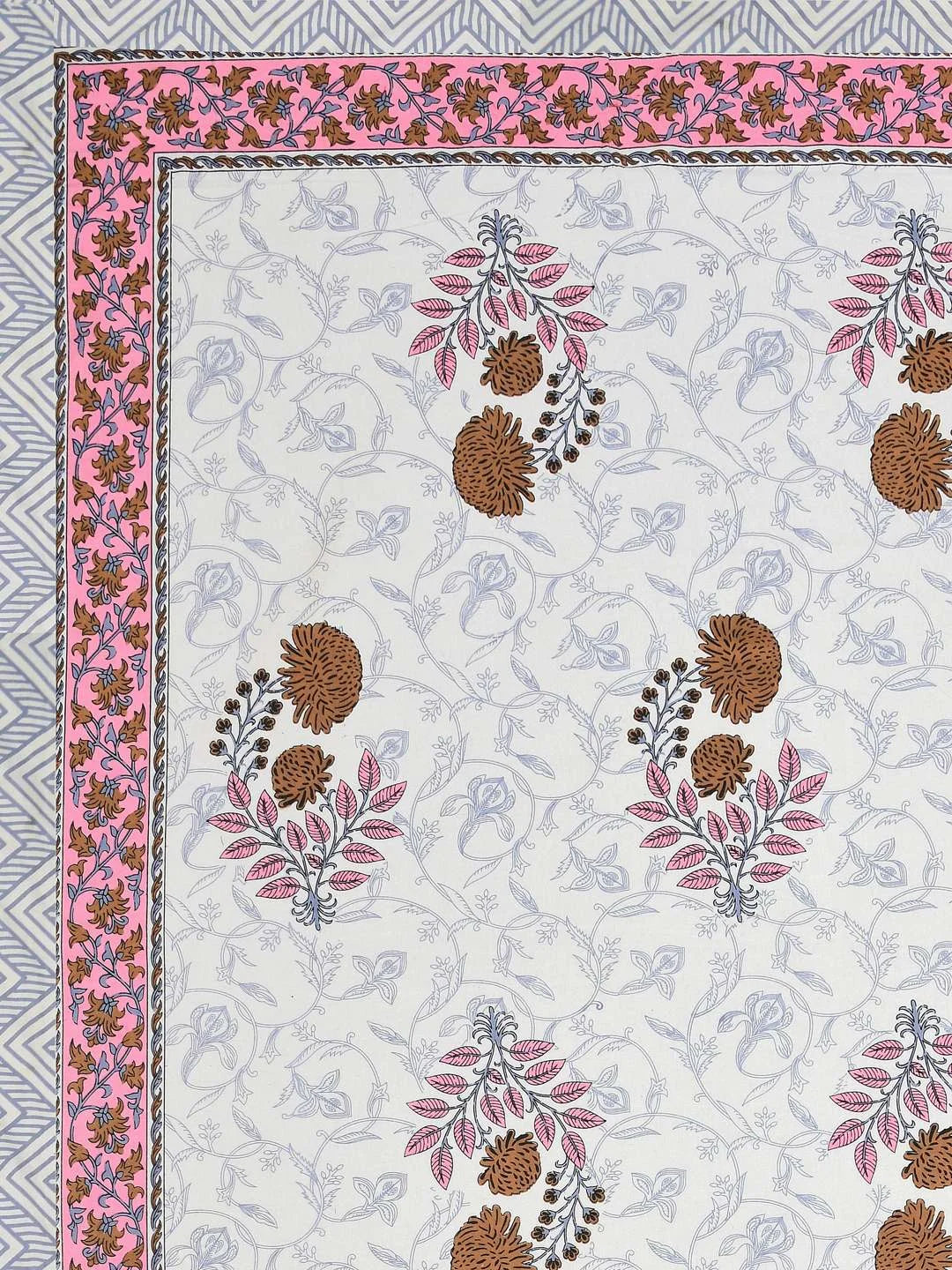 100% Pure Cotton Traditional Printed Bedsheet for Double Bed King Size Bedsheet with 2 Pillow Covers - TN Creations