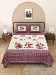 100% Pure Cotton Traditional Printed Bedsheet for Double Bed King Size Bedsheet with 2 Pillow Covers - TN Creations