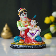Hand-Painted Marble Yashoda and Krishna Statue (9 inches) - TN Creations