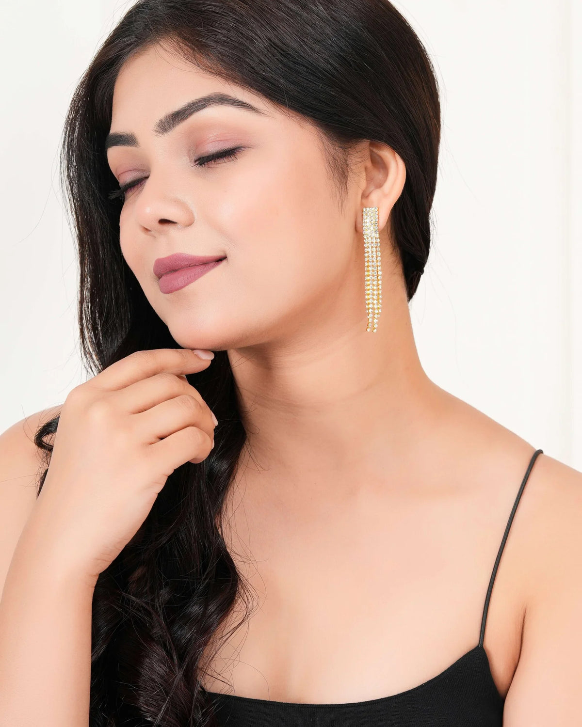 Gold‑Tone Crystal Tassel Earrings