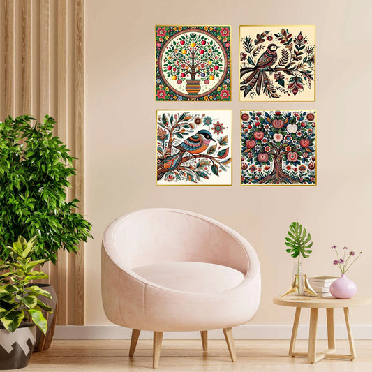 Premium Set of 4 Golden Framed Wall Paintings