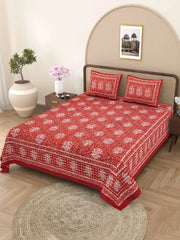 100% Pure Cotton Traditional Printed Bedsheet for Double Bed King Size Bedsheet with 2 Pillow Covers - TN Creations
