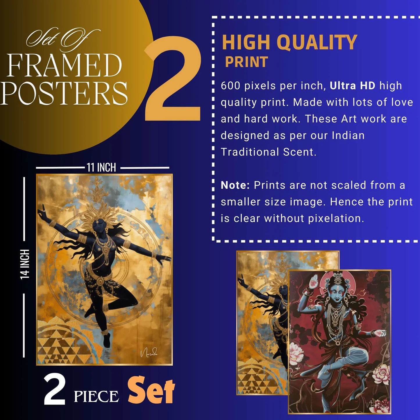 Premium Set of 2 Golden Framed Wall Paintings