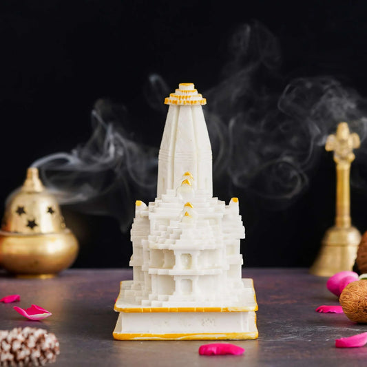 Handcrafted White Marble Ram Mandir Idol – Shri Ram Janmabhoomi Ayodhya Model for Home & Temple