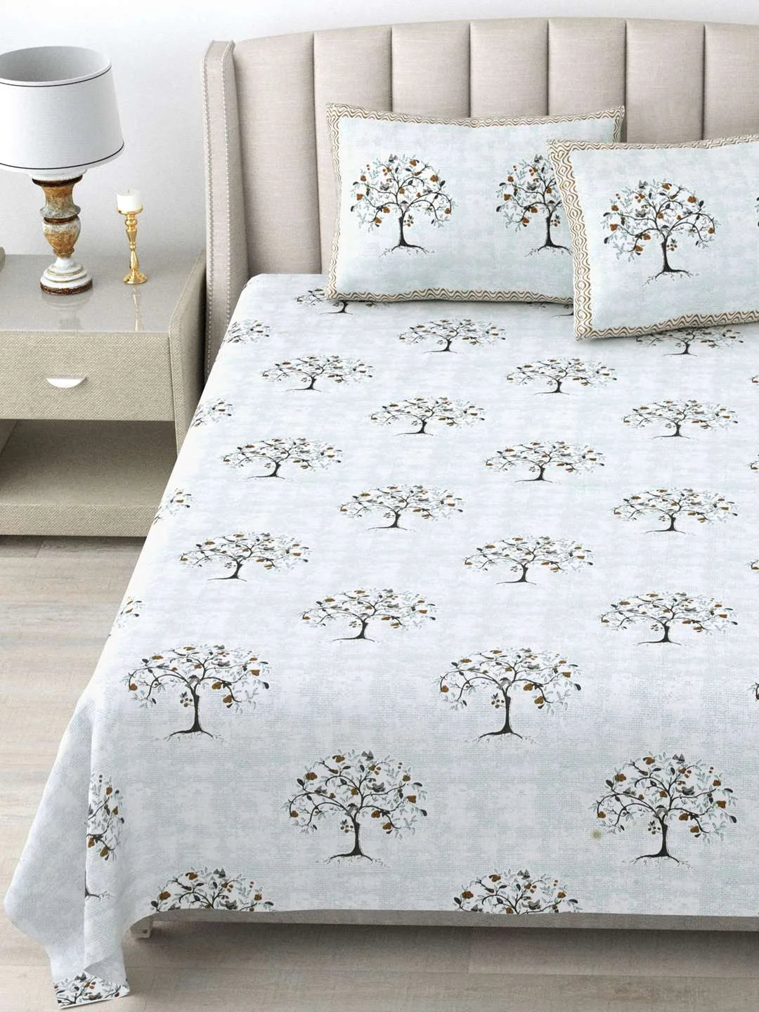 100% Pure Cotton Traditional Printed Bedsheet for Double Bed King Size Bedsheet with 2 Pillow Covers - TN Creations