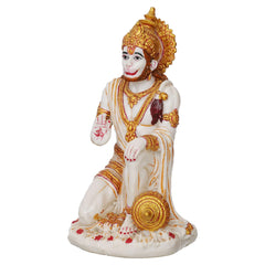 Handcrafted Marble Dust Hanuman Ji Idol – Sitting Bajrang Bali for Home & Temple Décor - TN Creations