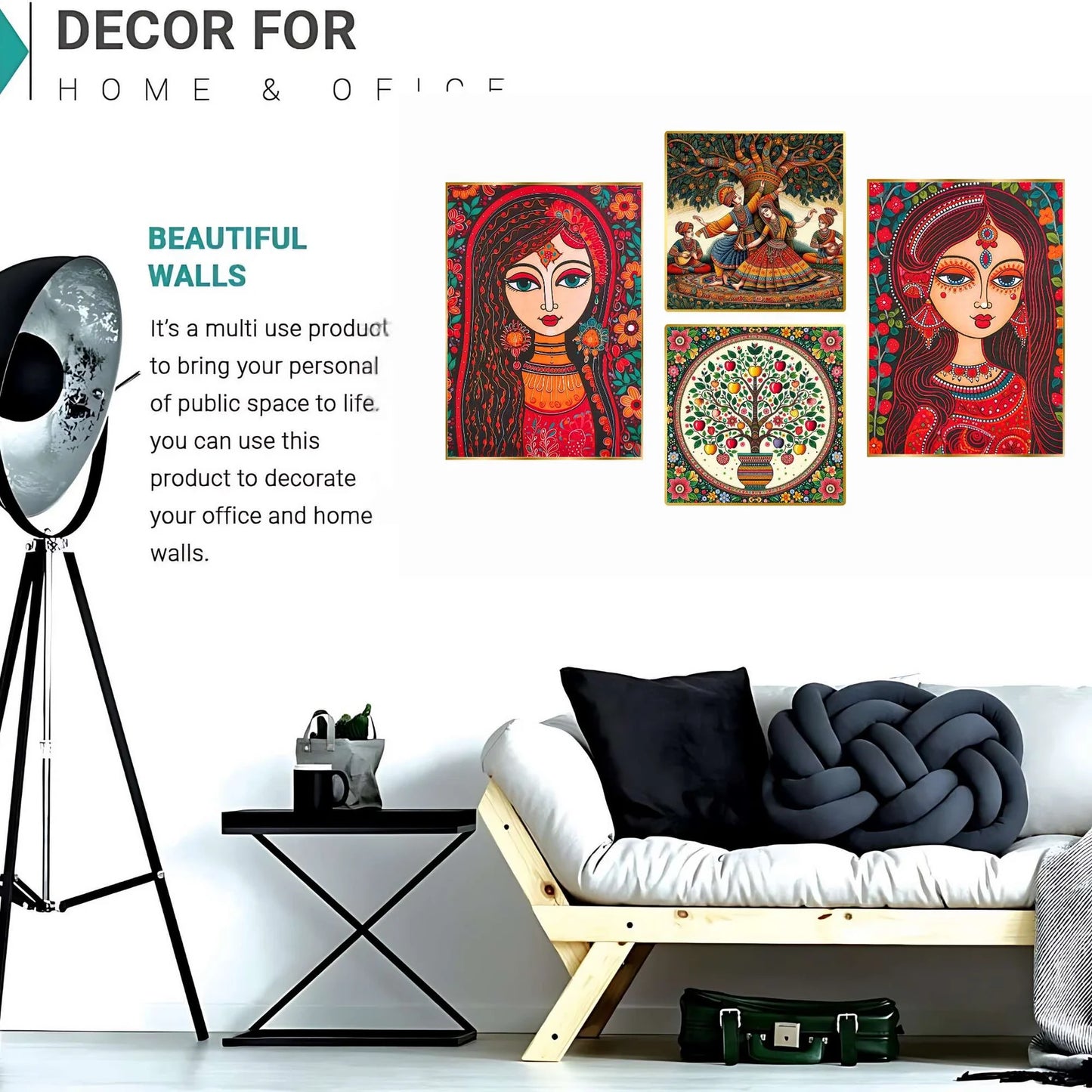 Premium Set of 4 Golden Framed Wall Paintings