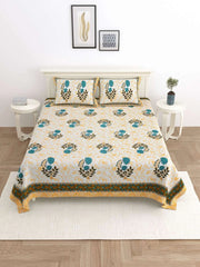 100% Pure Cotton Traditional Printed Bedsheet for Double Bed King Size Bedsheet with 2 Pillow Covers - TN Creations