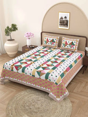 100% Pure Cotton Traditional Printed Bedsheet for Double Bed King Size Bedsheet with 2 Pillow Covers - TN Creations