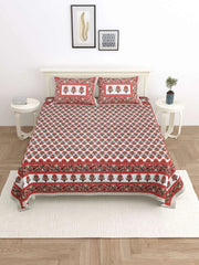100% Pure Cotton Traditional Printed Bedsheet for Double Bed King Size Bedsheet with 2 Pillow Covers - TN Creations