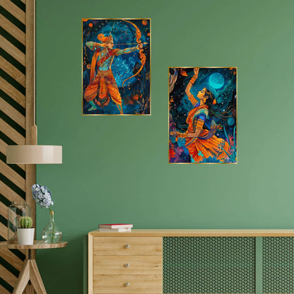 Premium Set of 2 Golden Framed Wall Paintings
