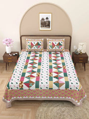 100% Pure Cotton Traditional Printed Bedsheet for Double Bed King Size Bedsheet with 2 Pillow Covers - TN Creations