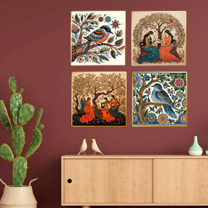 Premium Set of 4 Golden Framed Wall Paintings
