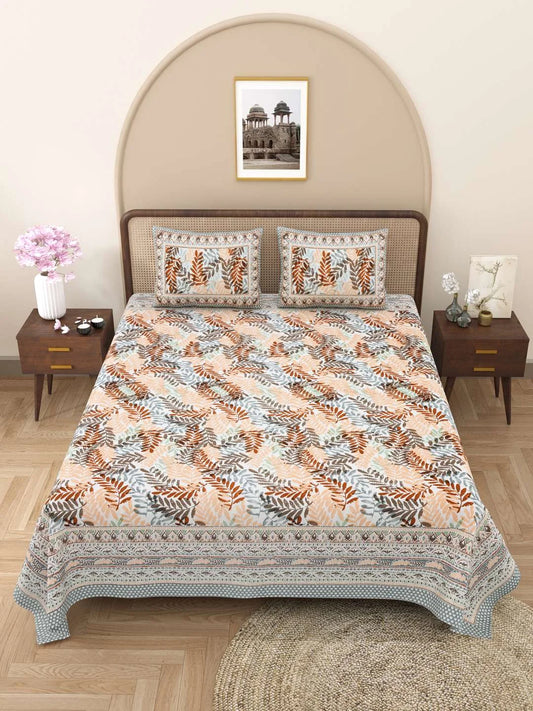 100% Pure Cotton Traditional Printed Bedsheet for Double Bed King Size Bedsheet with 2 Pillow Covers