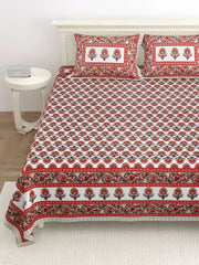 100% Pure Cotton Traditional Printed Bedsheet for Double Bed King Size Bedsheet with 2 Pillow Covers - TN Creations