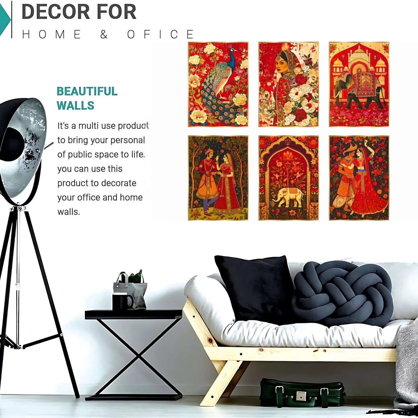 Premium Set of 6 Golden Framed Wall Paintings