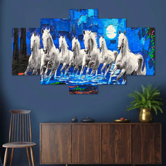 Moonlit Gallop: 5-Piece White Horses Wall Art Set