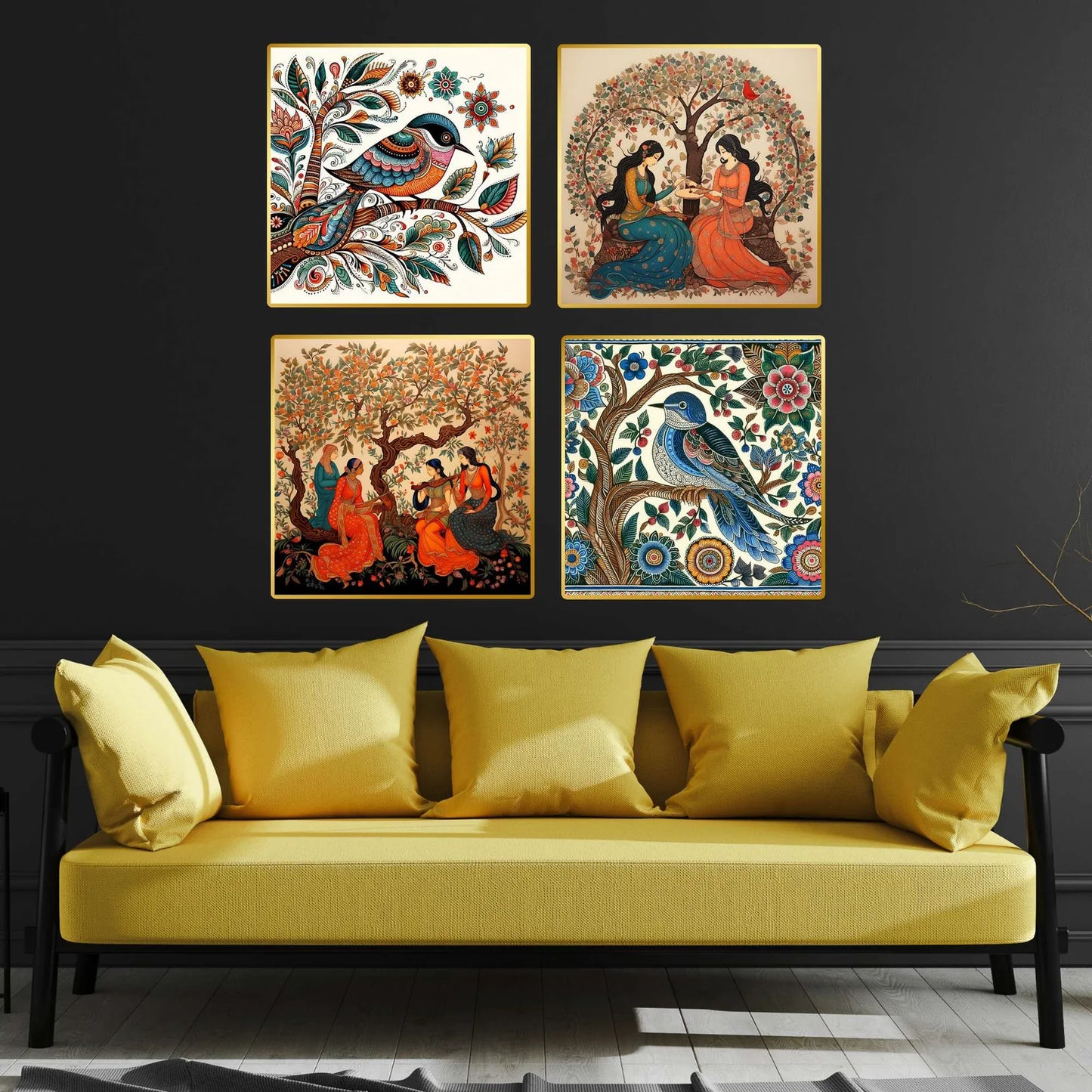 Premium Set of 4 Golden Framed Wall Paintings