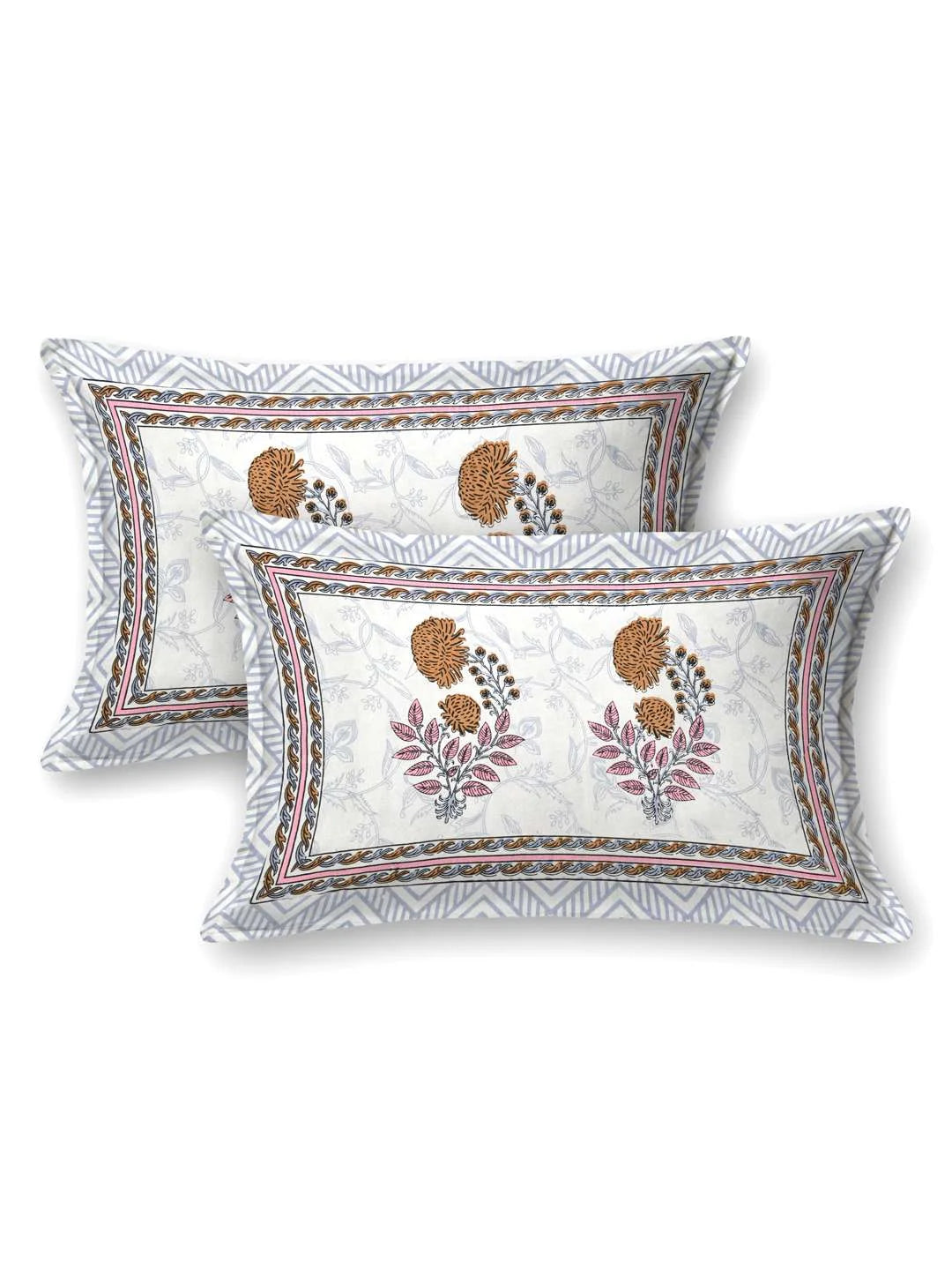 100% Pure Cotton Traditional Printed Bedsheet for Double Bed King Size Bedsheet with 2 Pillow Covers - TN Creations