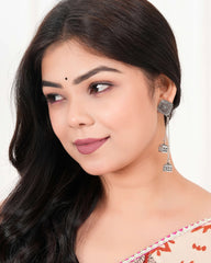 Diamond‑Stud Double‑Cube Tassel Earrings