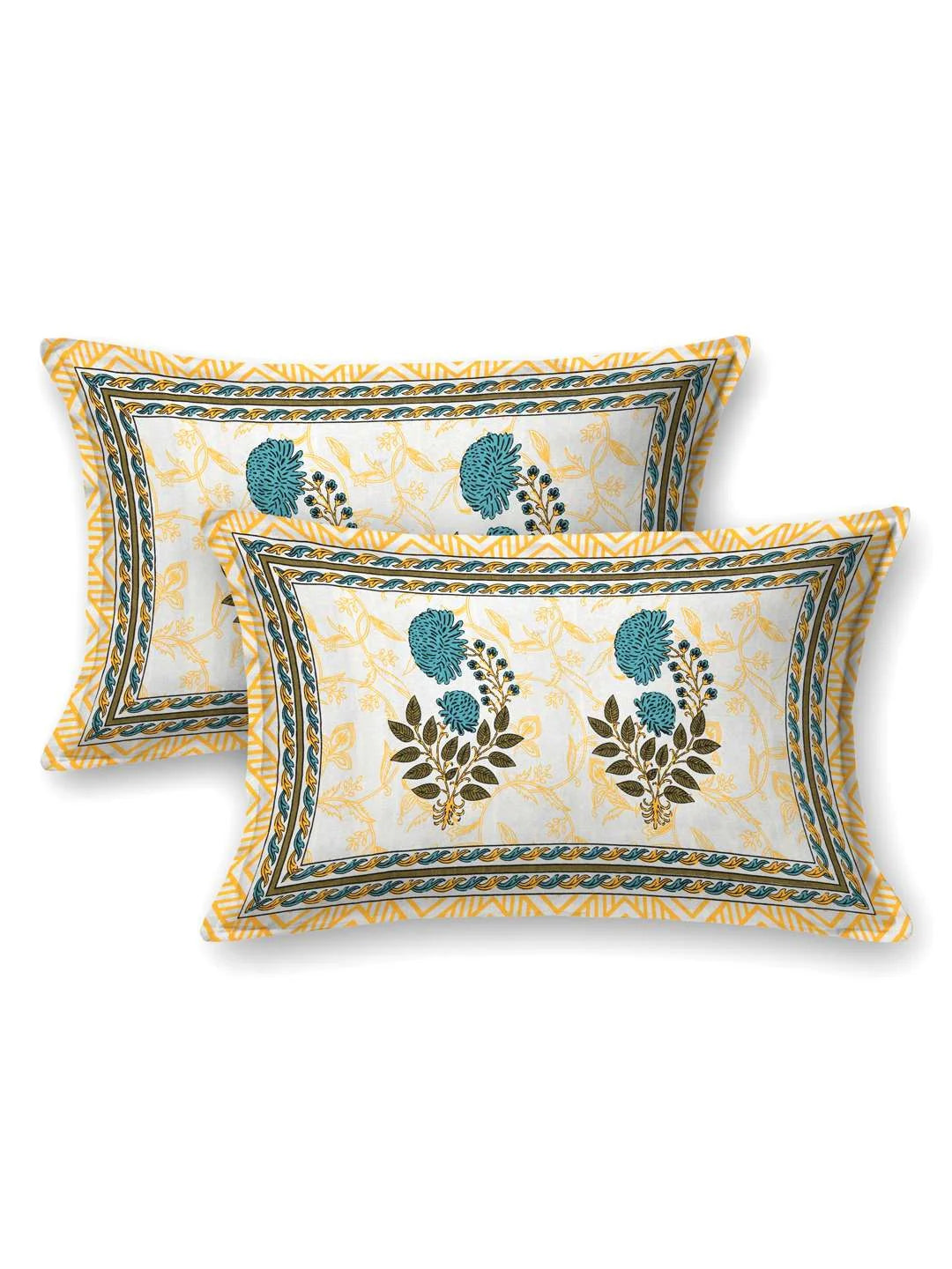 100% Pure Cotton Traditional Printed Bedsheet for Double Bed King Size Bedsheet with 2 Pillow Covers - TN Creations