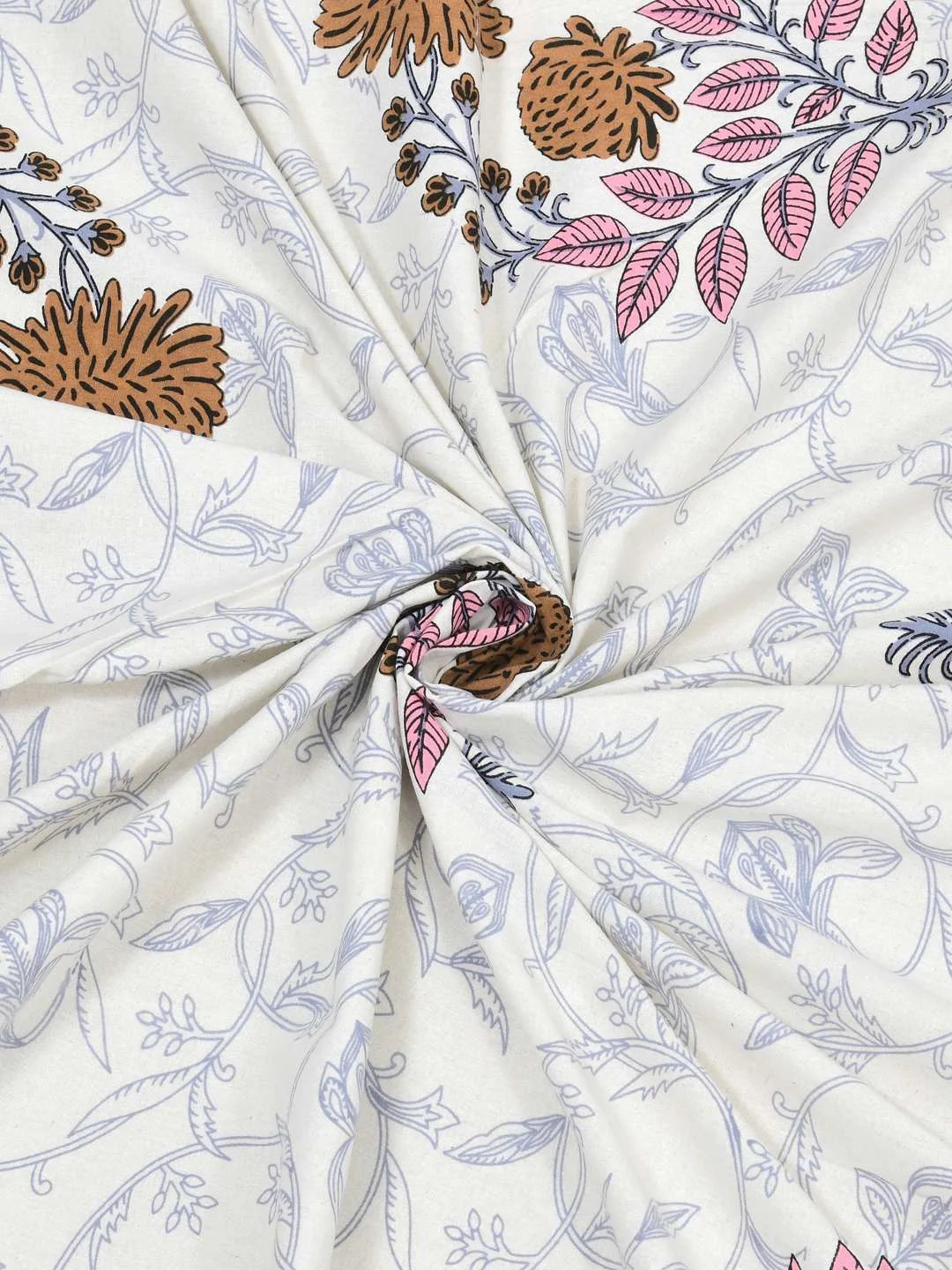 100% Pure Cotton Traditional Printed Bedsheet for Double Bed King Size Bedsheet with 2 Pillow Covers - TN Creations