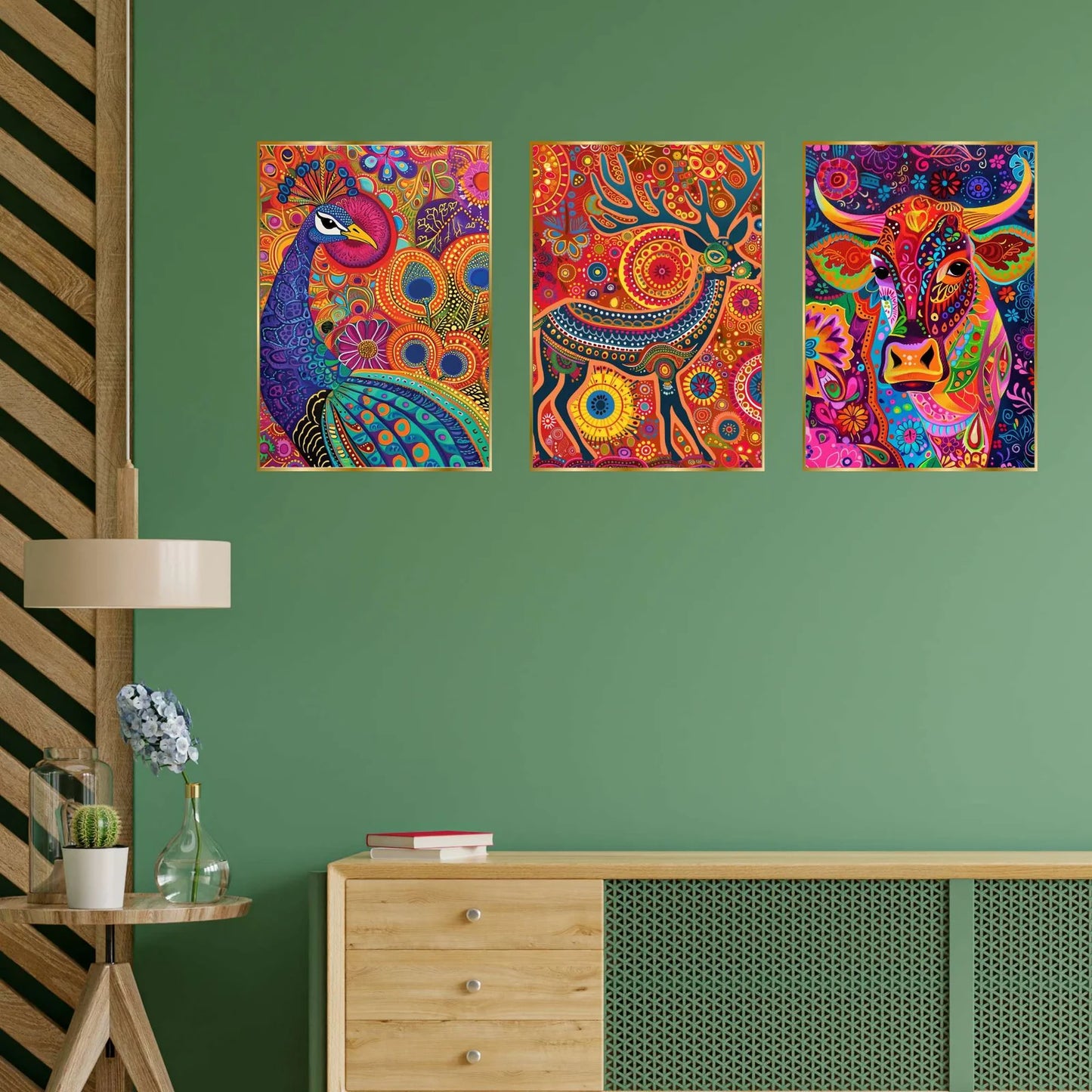 Premium Set of 3 Golden Framed Wall Paintings