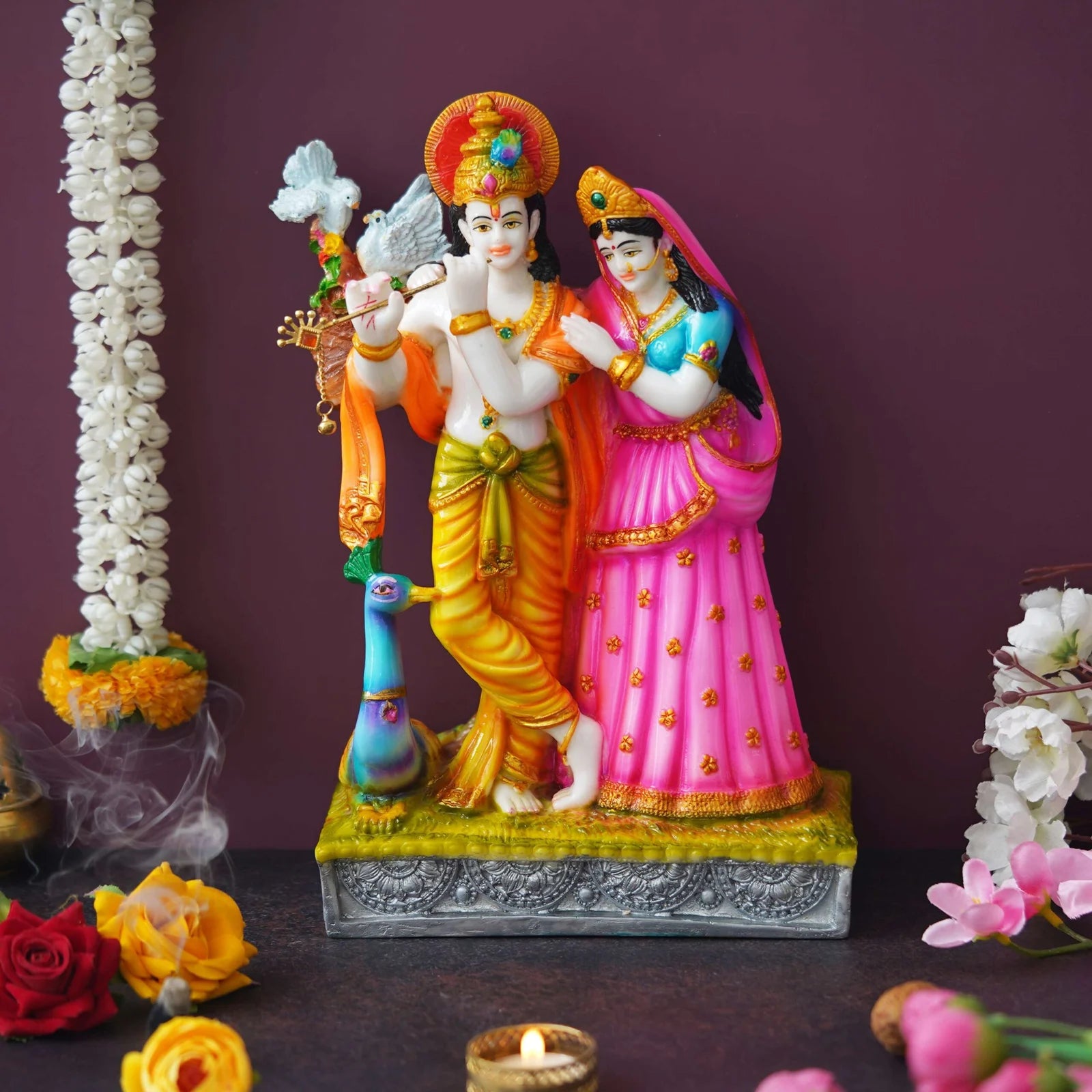 Statue of Hindu Deity Krishna and Radha (12 inches) - TN Creations