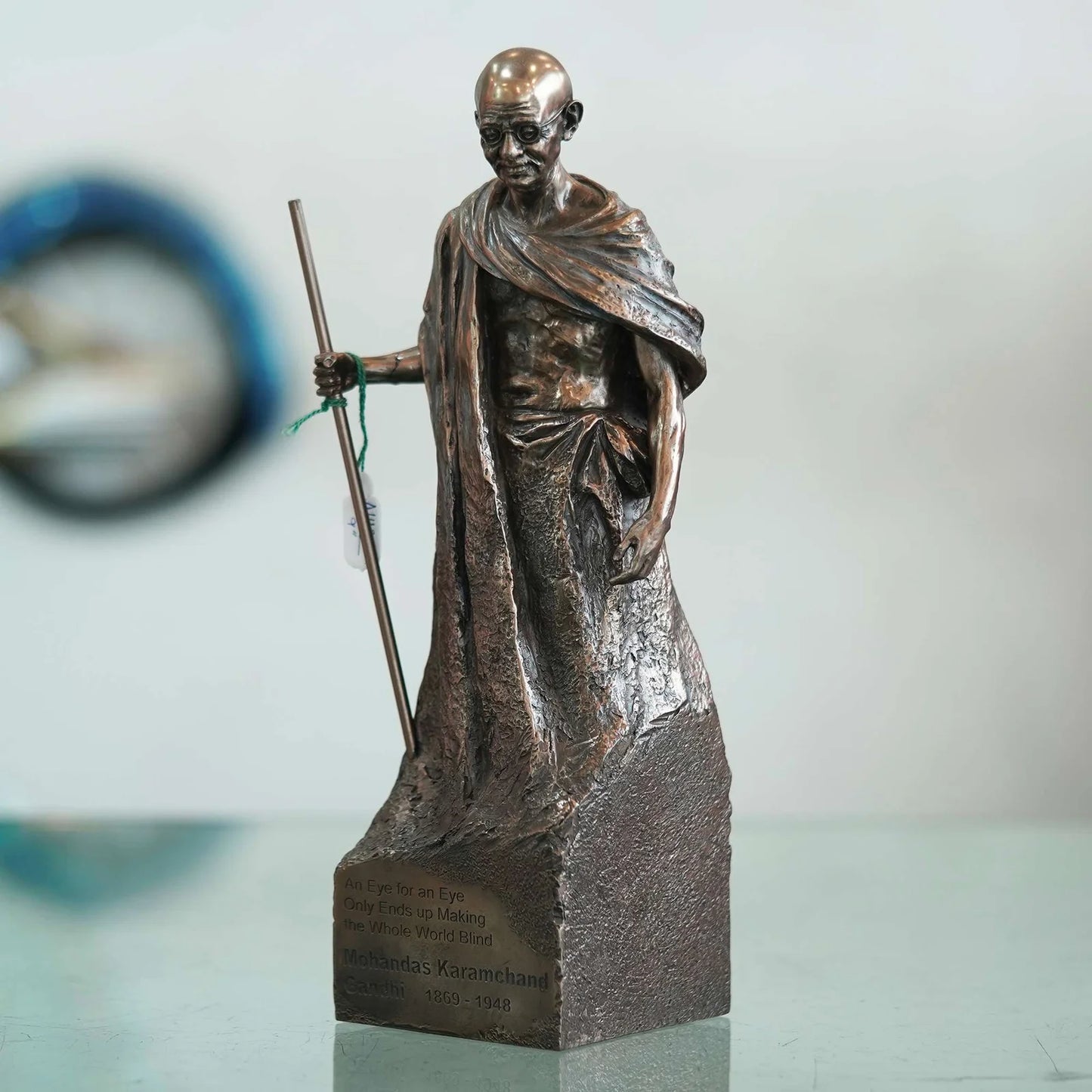Mahatma Gandhi Statue with Quote, “An Eye for an Eye Makes the Whole World Blind”