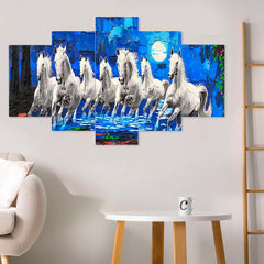 Moonlit Gallop: 5-Piece White Horses Wall Art Set