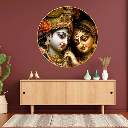 Wall Painting for Wall Decoration with Frame Sparkle Glossy Round Golden Framed Large Painting Office, Living Room, Bedroom, Home Decoration