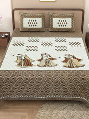 100% Pure Cotton Traditional Printed Bedsheet for Double Bed King Size Bedsheet with 2 Pillow Covers - TN Creations