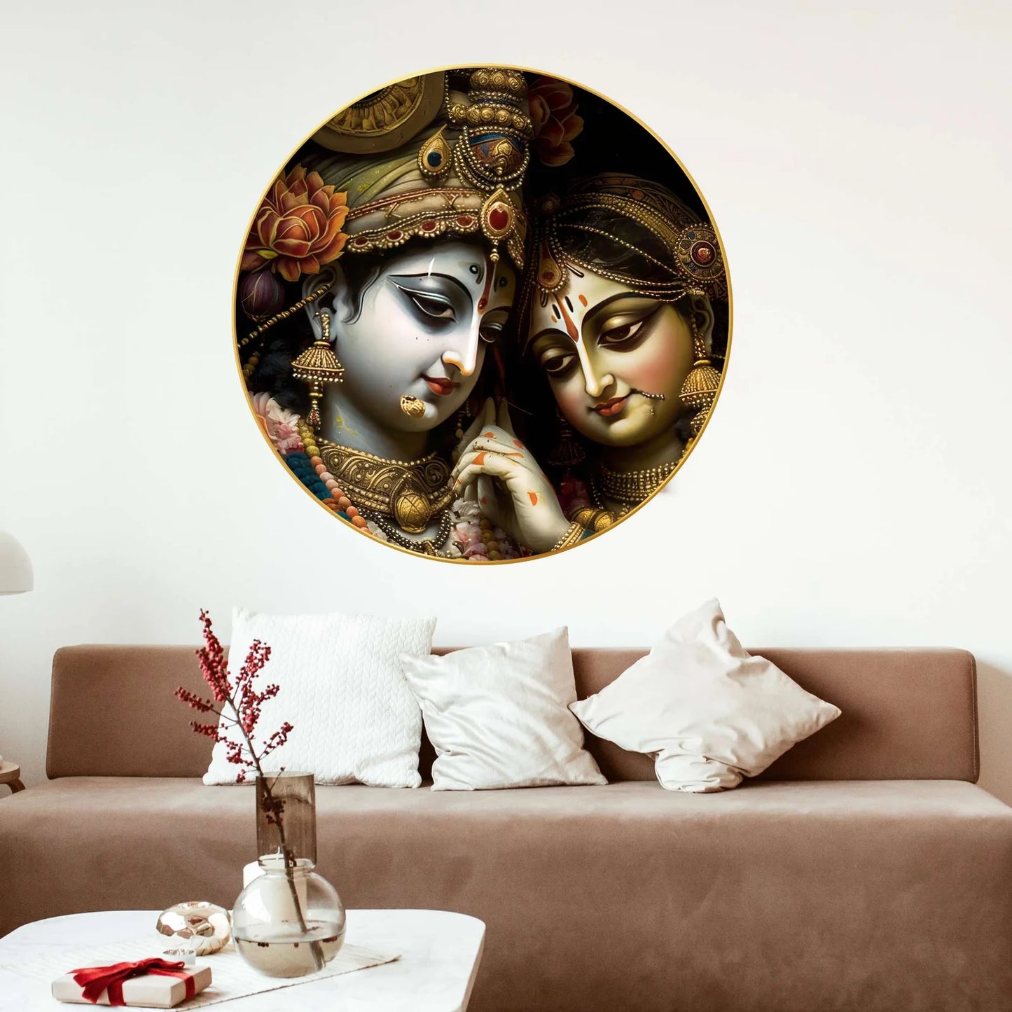 Wall Painting for Wall Decoration with Frame Sparkle Glossy Round Golden Framed Large Painting Office, Living Room, Bedroom, Home Decoration